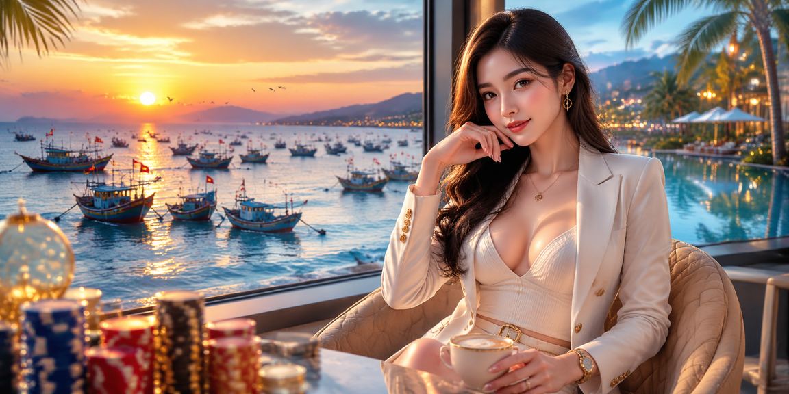 Người dùng tại Mũi Né kiểm tra hoàn tiền và bonus nạp tiền trong không gian cà phê ven biển